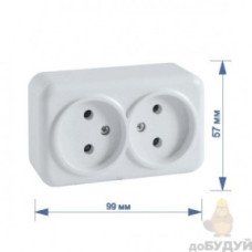 Розетка RIGHT HAUSEN ASTRA NV Керам. 2-а зовн. біла HN-017101 (12/120)