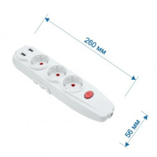 Колодка RIGHT HAUSEN KRIS 3-а з/з вим та USB HN-082301 (57ящ)